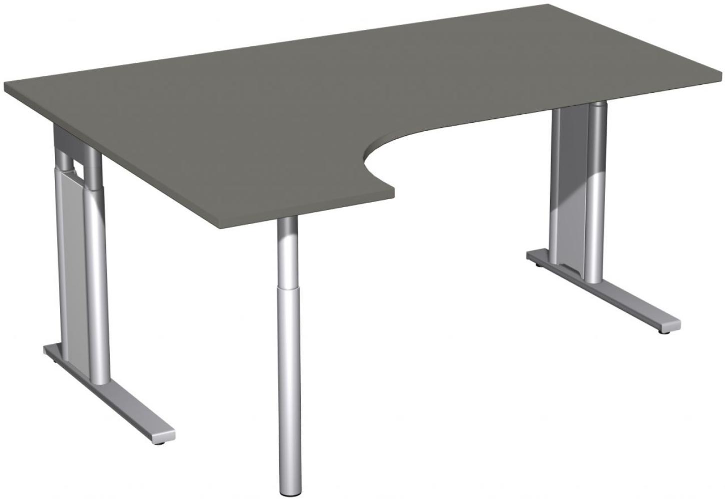 PC-Schreibtisch links, höhenverstellbar, 160x120cm, Graphit / Silber Bild 1