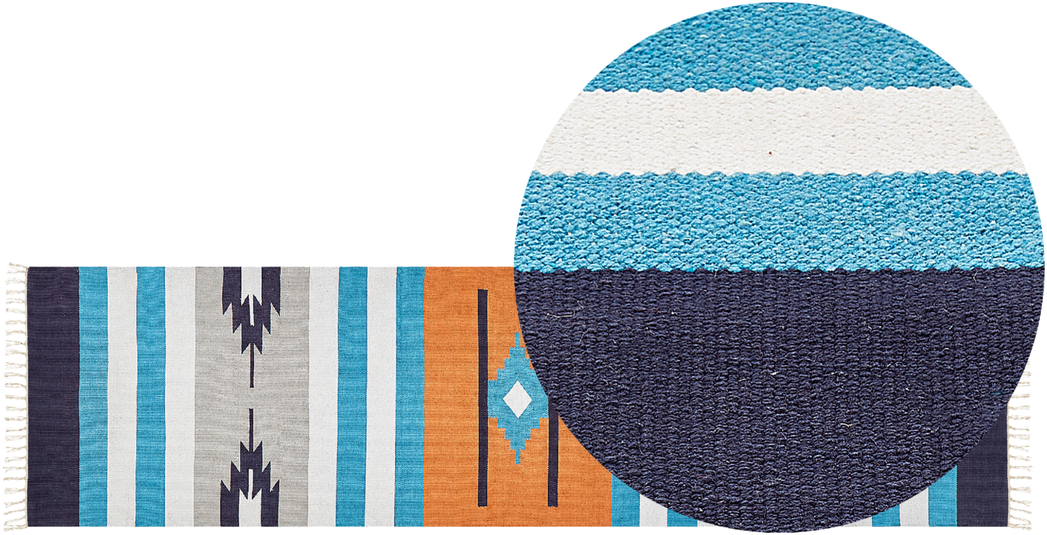 Kelim Teppich Baumwolle mehrfarbig 80 x 300 cm geometrisches Muster Kurzflor NORATUS Bild 1