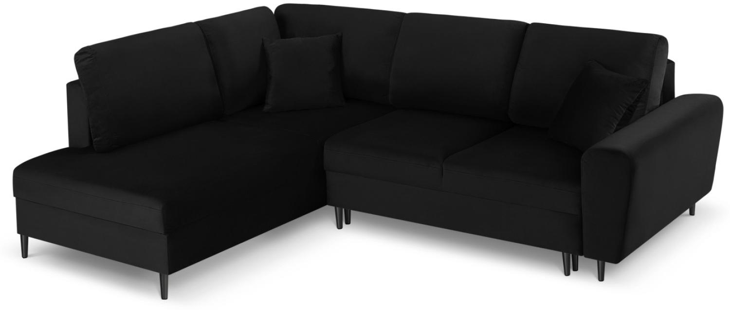 Micadoni 5-Sitzer Samtstoff Ecke links Sofa mit Bettfunktion und Box Moghan | Bezug Black | Beinfarbe Black Chrome Metal Bild 1