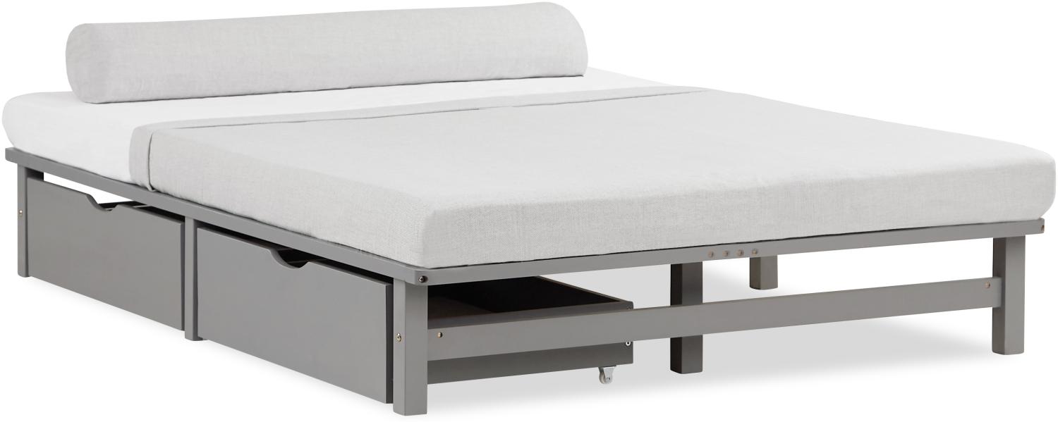 Palettenbett mit Lattenrost und 2er-Set Bettkasten, Holz grau, 140 x 200 cm Bild 1