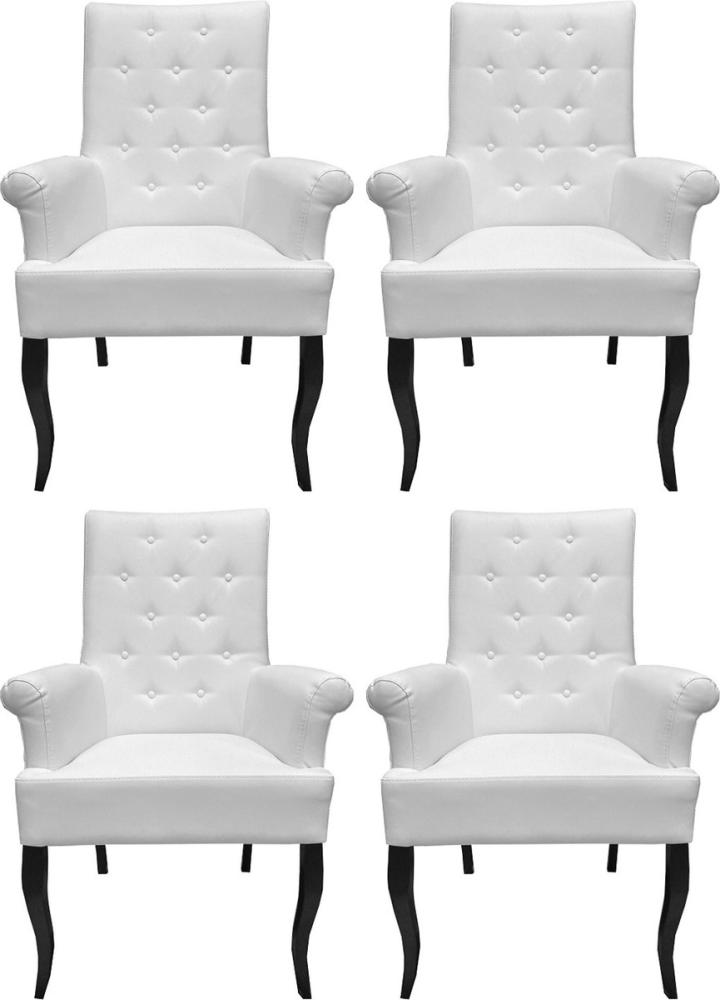 Casa Padrino Chesterfield Neo Barock Esszimmerstuhl 4er Set Weiß / Schwarz - Kunstleder Stühle mit Armlehnen - Barock Möbel Bild 1