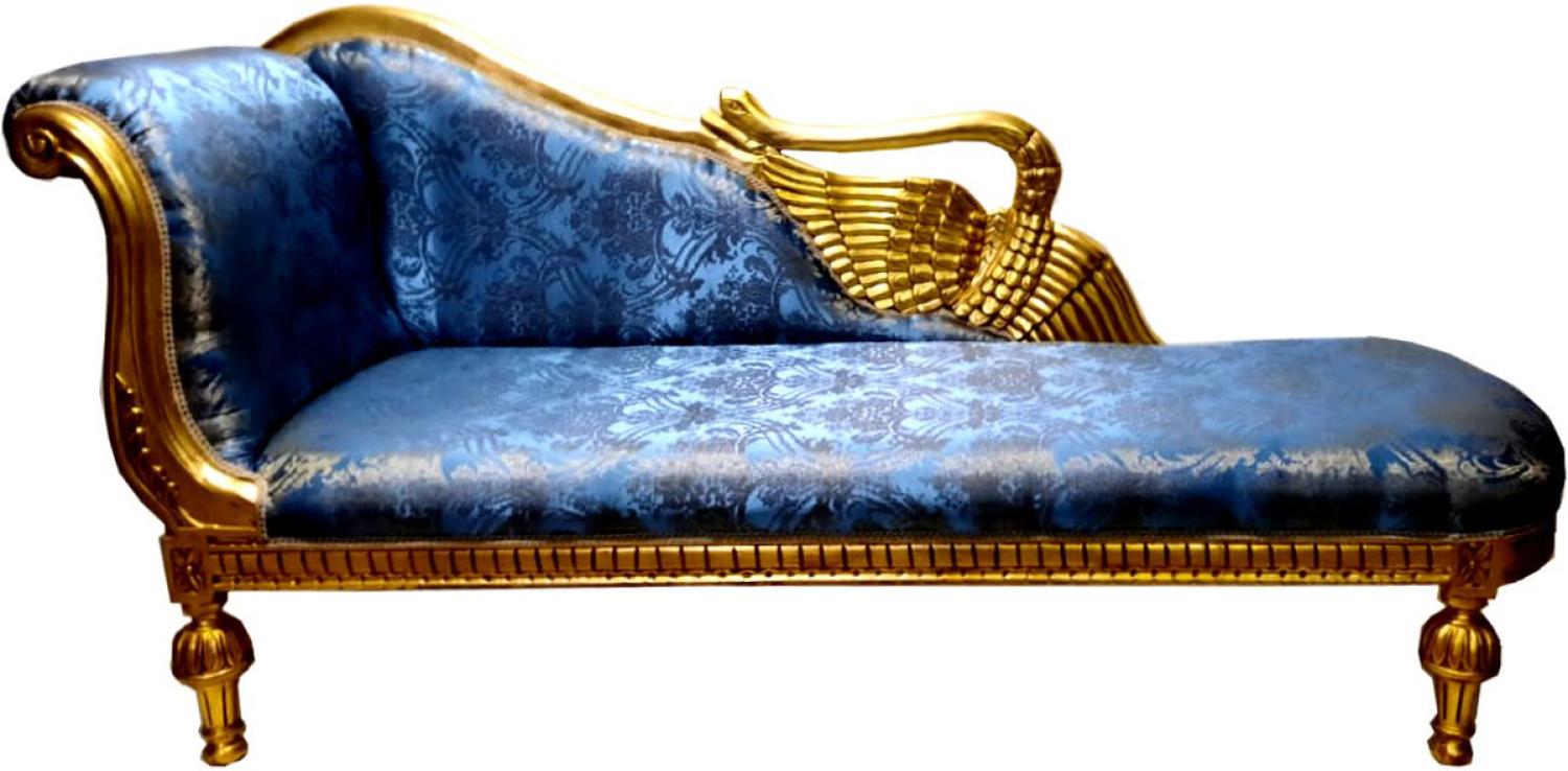 Casa Padrino Barock Chaiselongue Blau Muster / Gold - Golden Wings - Antik Stil Möbel Bild 1