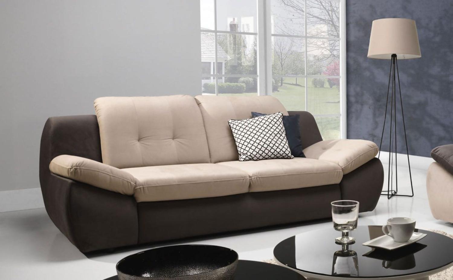 Sofa 3-Sitzer PEDRO Polyesterstoff Braun / Beige 205x84x113 cm Bild 1