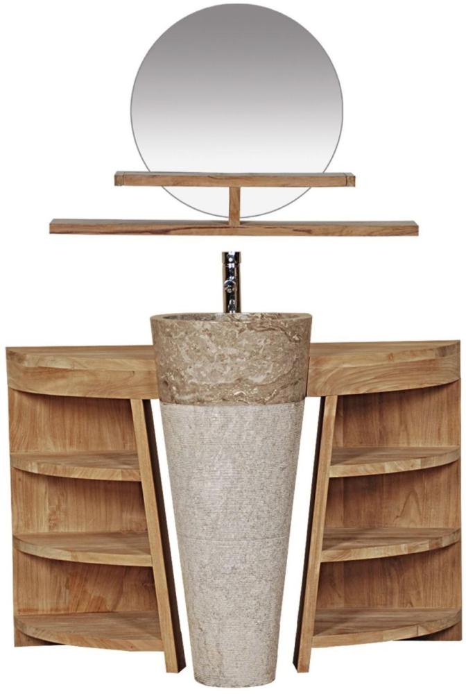 Badmöbel Set Laxa Teak Massivholz - Breite vom Unterschrank: 120 cm - Breite vom Spiegel: 120 cm - Standwaschbecken: mit Standwaschbecken - Handtuchhalter: ohne Handtuchhalter Bild 1