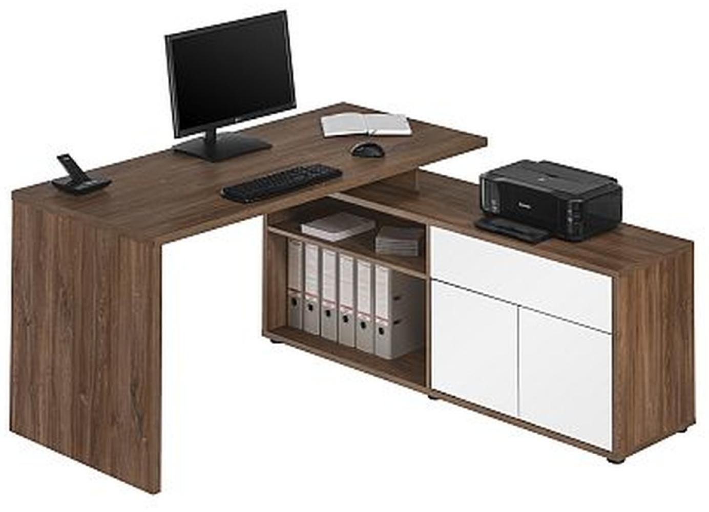 Maja Schreibtisch und Computertisch 40202656 Maße 1530 x 750 x 1490 mm Eiche dunkel - weiß Hochglanz Bild 1