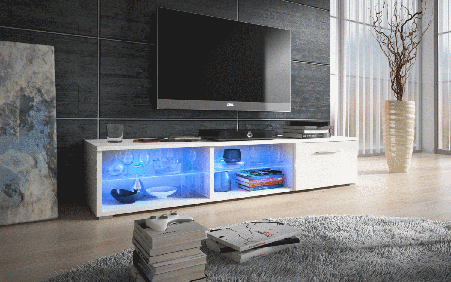 TV-Lowboard Bright mit LED Weiß Bild 1