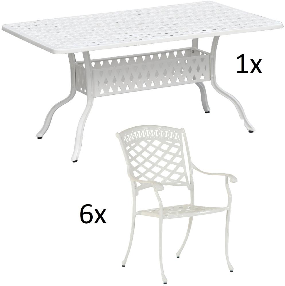 Inko 7-teilige Sitzgruppe Alu-Guss weiß Tisch 120x80x74 cm cm mit 6 Sesseln Tisch 120x80 cm mit 6x Sessel Urban Bild 1