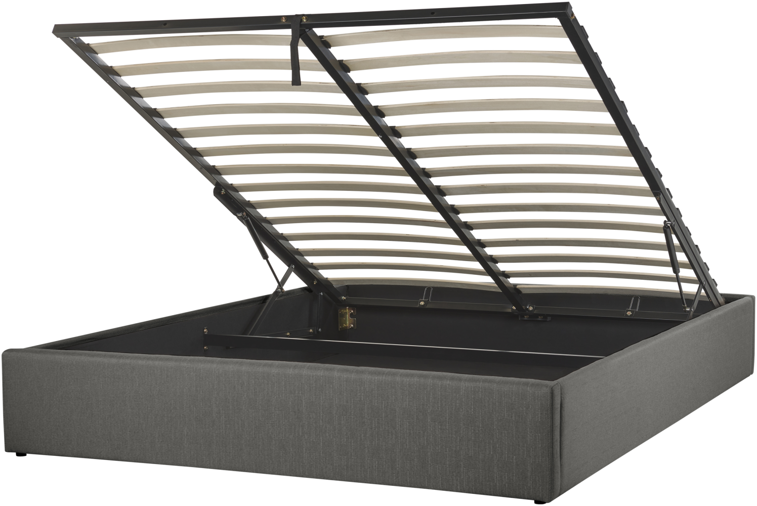 Polsterbett Leinenoptik grau mit Bettkasten hochklappbar 160 x 200 cm DINAN Bild 1