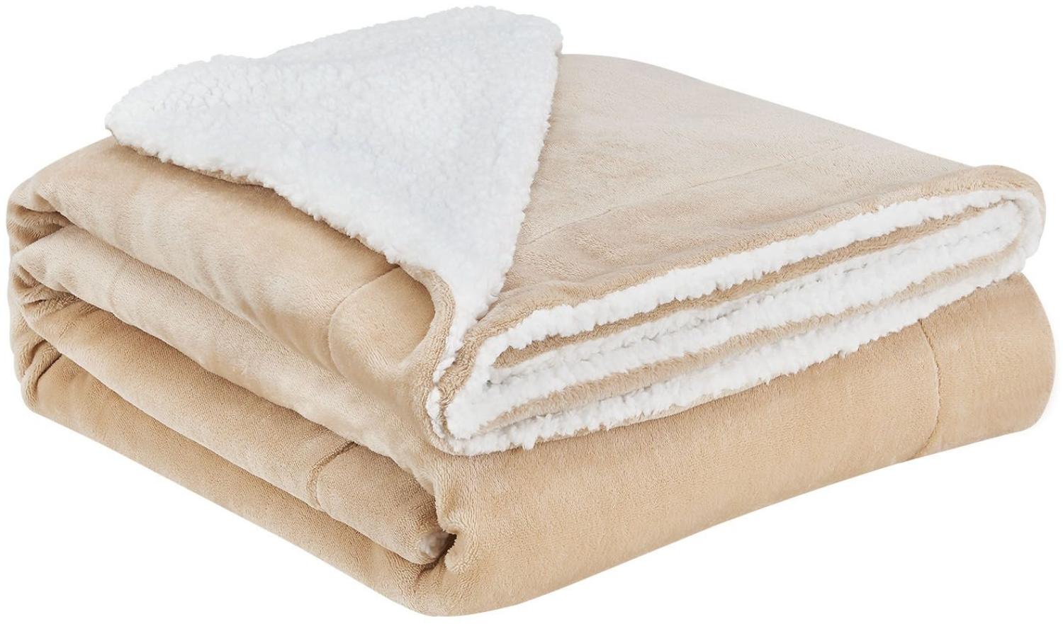 Juskys Fleecedecke 150x200 cm mit Sherpa - flauschig, warm, waschbar - Decke für Bett und Couch - Tagesdecke, Kuscheldecke Sand Bild 1