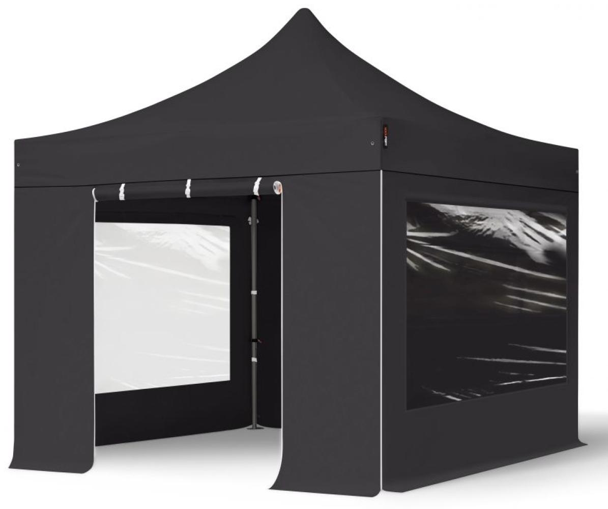 3x3 m Faltpavillon, PREMIUM Stahl 40mm, feuersicher, Seitenteile mit Panoramafenstern, schwarz Bild 1