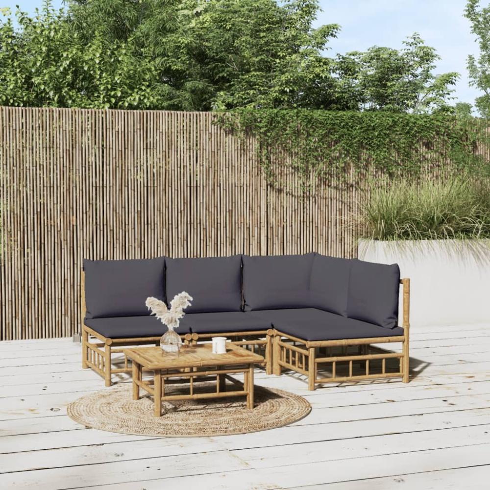 vidaXL 5-tlg. Garten-Lounge-Set mit Dunkelgrauen Kissen Bambus Bild 1