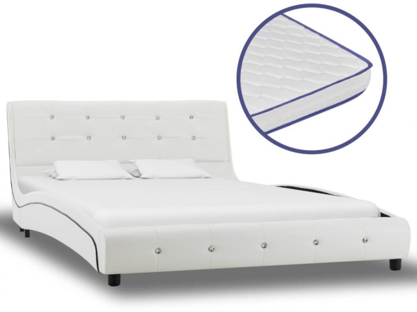 vidaXL Bett mit Matratze Kunstleder - mit Steinchen Weiß 120 x 200 cm Memory-Schaum Bild 1