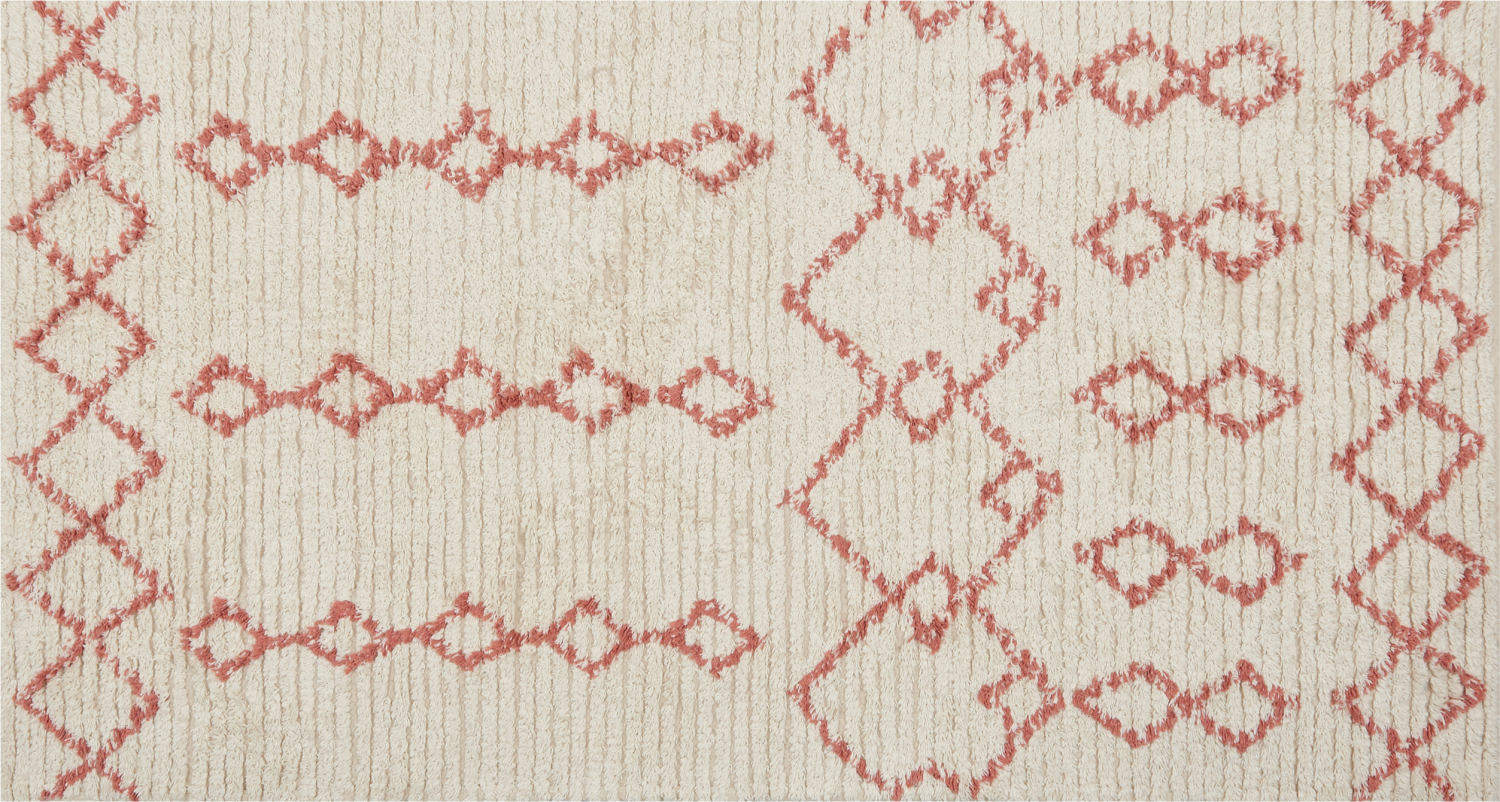 Teppich Baumwolle beige rosa 80 x 150 cm geometrisches Muster Kurzflor BUXAR Bild 1