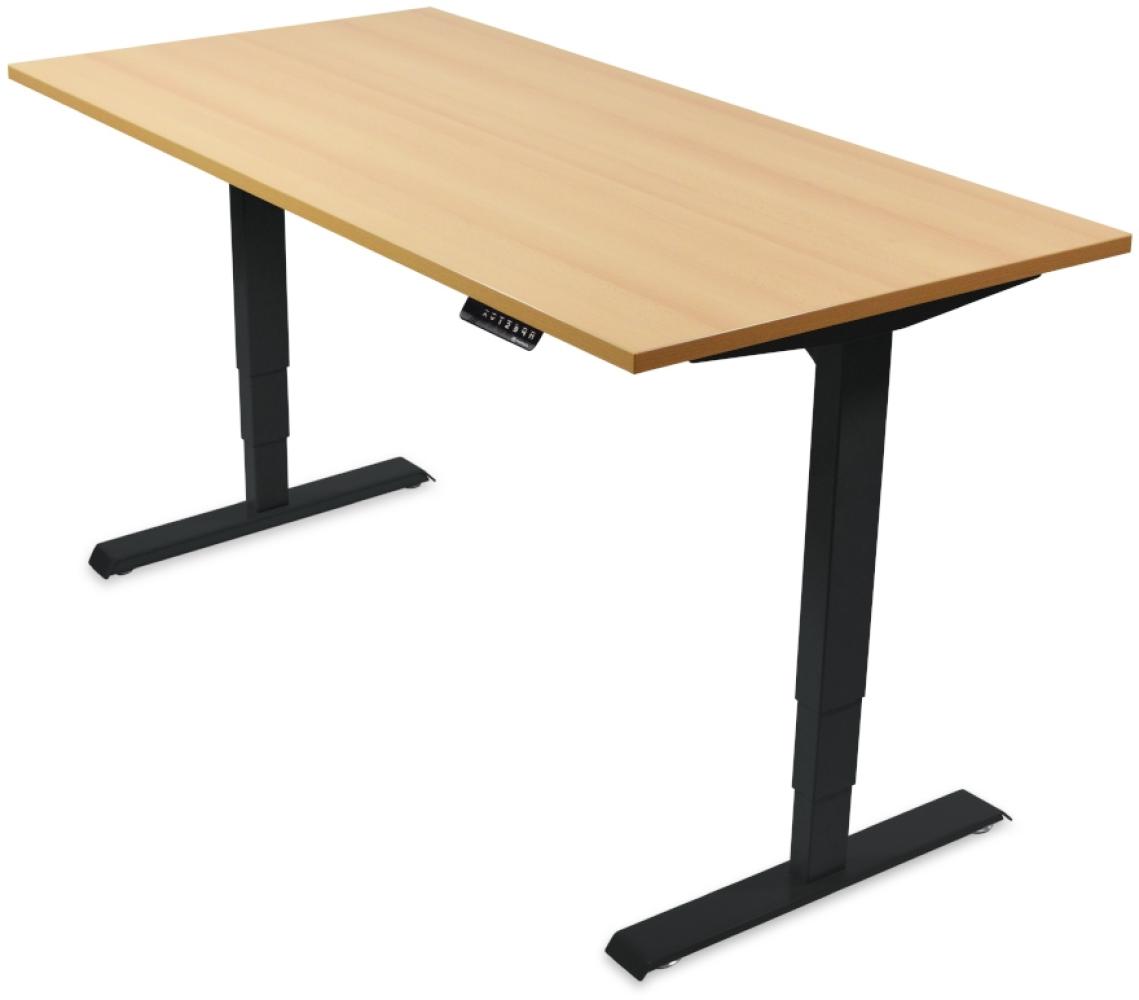 Desktopia Pro - Elektrisch höhenverstellbarer Schreibtisch / Ergonomischer Tisch mit Memory-Funktion, 5 Jahre Garantie - (Buche, 160x80 cm, Gestell Schwarz) Bild 1