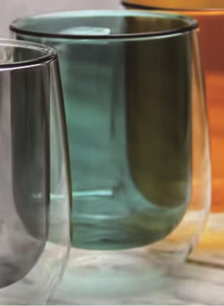2er Doppelwand Teeglas Kaffeegläser mit Henkel Kulplu Cift Camli Bardak 200 ml Dunkel-Grün Bild 1