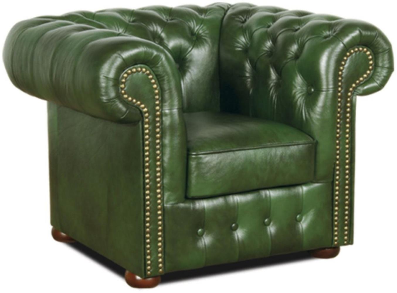 Casa Padrino Chesterfield Echtleder Sessel Grün 110 x 90 x H. 78 cm - Luxus Kollektion Bild 1