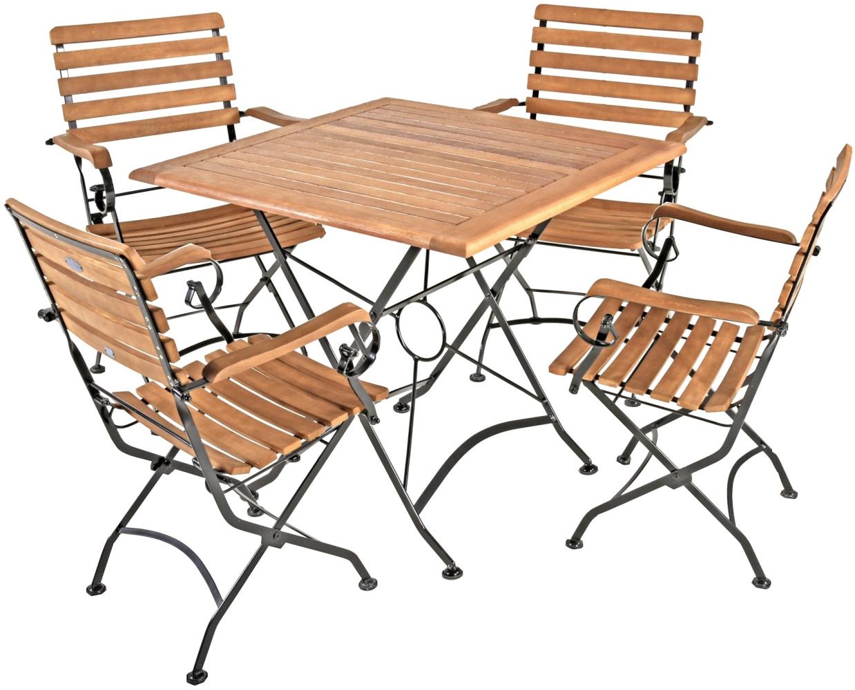 5-tlg. Holz Tischgruppe WIEN Garten Möbel Sitzgruppe Sitzgarnitur Gartenset Set Bild 1