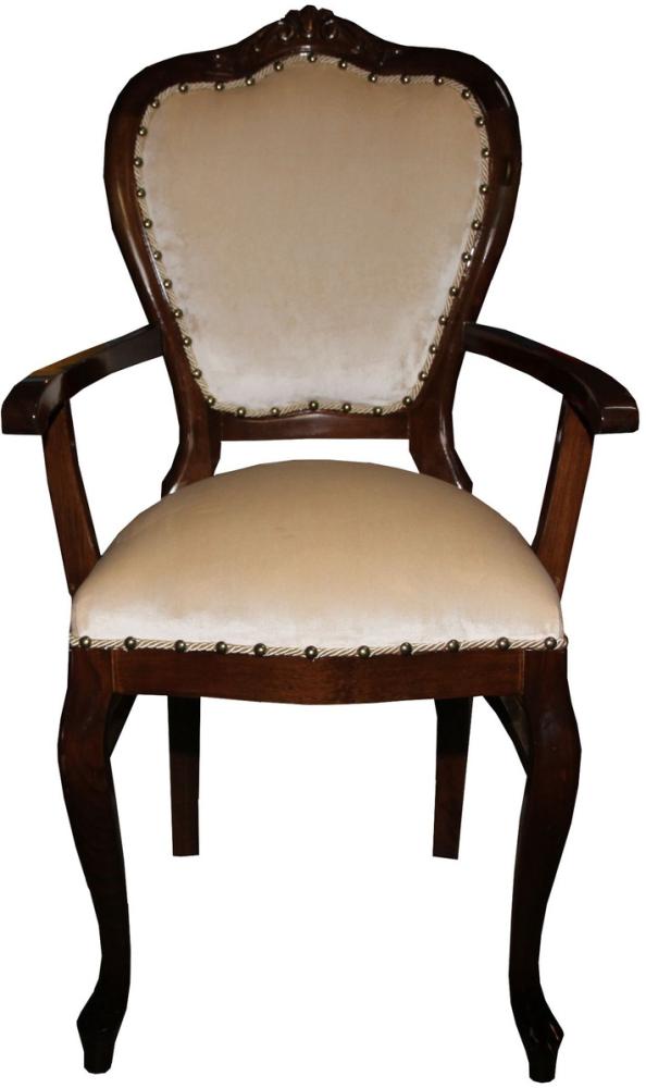 Casa Padrino Barock Luxus Esszimmer Stuhl mit Armlehnen Braun / Creme - Möbel Bild 1
