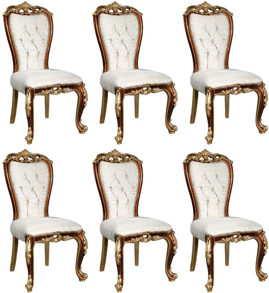 Casa Padrino Luxus Barock Esszimmer Stuhl Set Weiß / Gold / Braun / Gold 57 x 54 x H. 115 cm - Edles Küchen Stühle 6er Set im Barockstil - Barock Esszimmer Möbel Bild 1