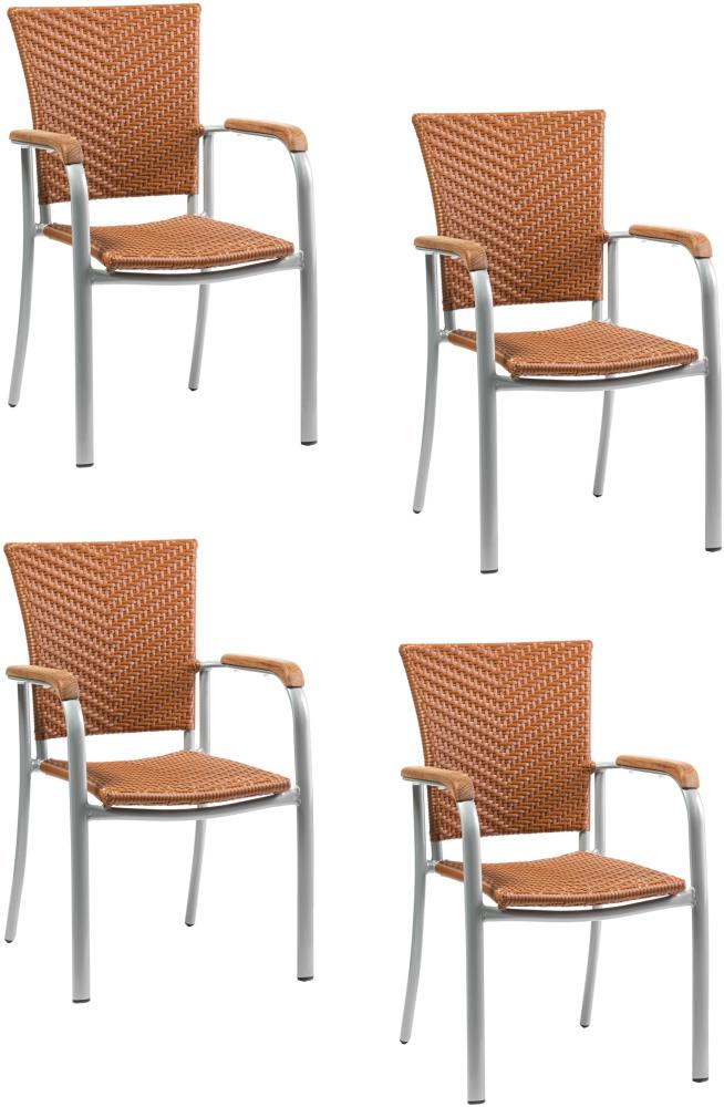 4x KONWAY® ARUBA Stapelsessel Braun Premium Polyrattan Garten Sessel Stuhl Set Bild 1