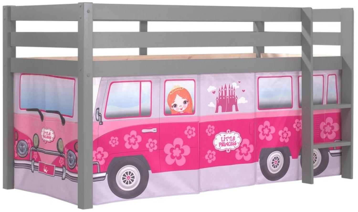 Spielbett Pino mit Textilset "Flower-Bus", Kiefer massiv grau Bild 1