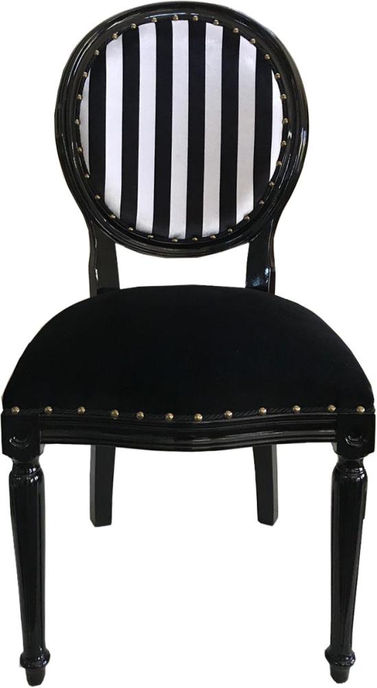Casa Padrino Luxus Barock Medaillon Esszimmer Stuhl Schwarz Weiß Streifen / Schwarz - Möbel Bild 1