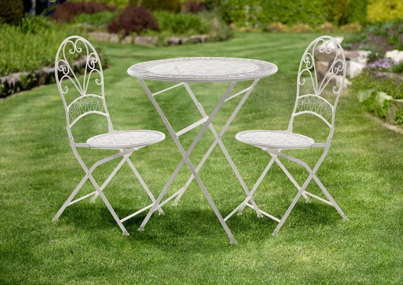Terassen Möbel-Set Bistro Garten Balkon Gartendeko antik weiß 2 Stühle und Tisch Bild 1