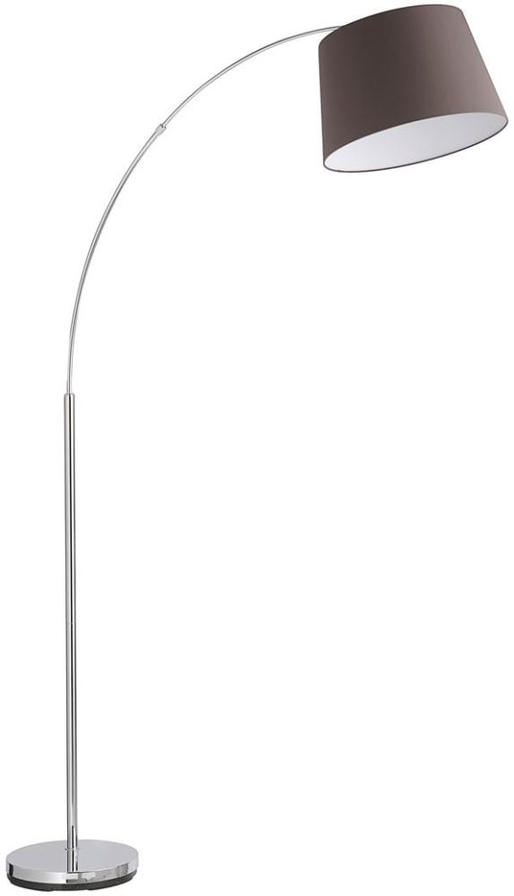 Exklusive Bogenleuchte in Chrom, Stoffschirm Grau-Braun, Höhe 179 cm Bild 1