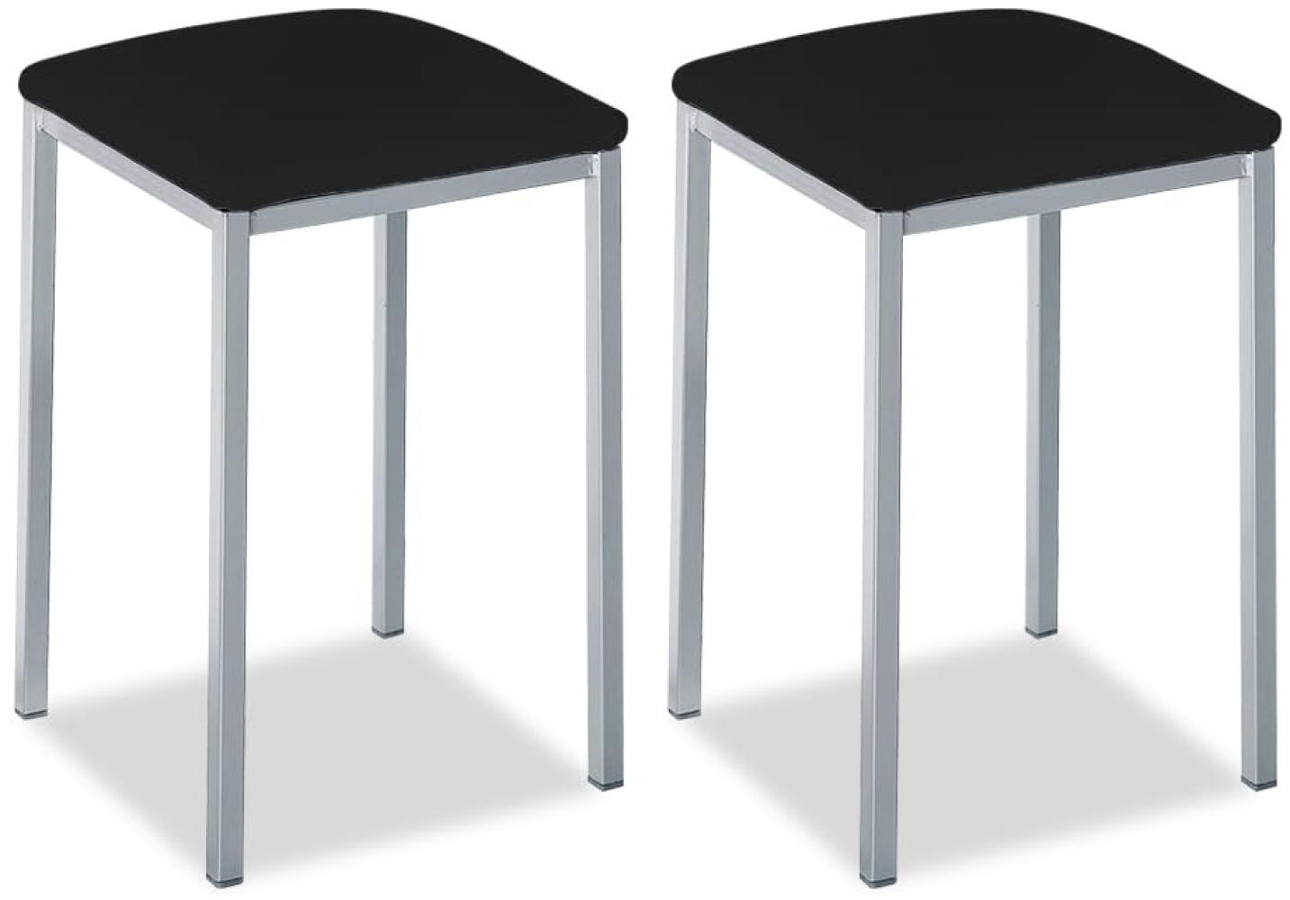 ASTIMESA - Gepolsterter Küchenhocker - Solide und Feste Struktur - Gestell Farbe Aluminium und Sitzfläche aus Kunstleder - Sitzfarbe: Schwarz, Lieferumfang: 2 Stück, Maße: 35 x 35 x 45 cm Bild 1
