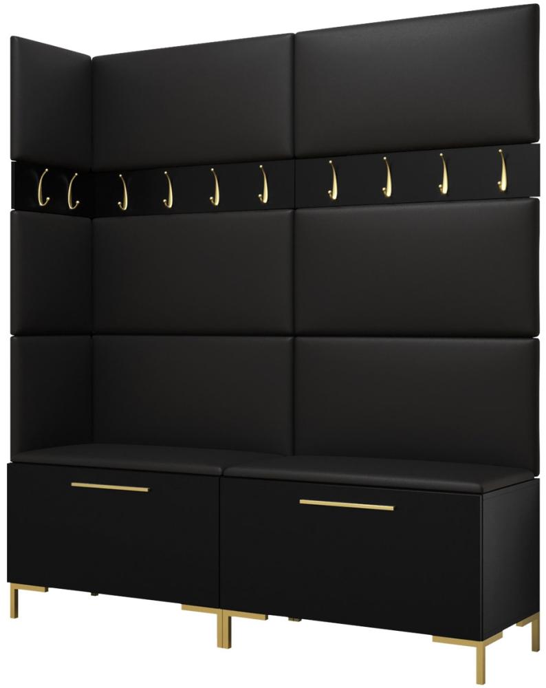 Garderoben-Set Zinetto V mit 8 Stück Gepolstertes Wandpaneel Pag 84x42 und 3 Stück 42x42 (Schwarz + Gold, Soft 011) Bild 1