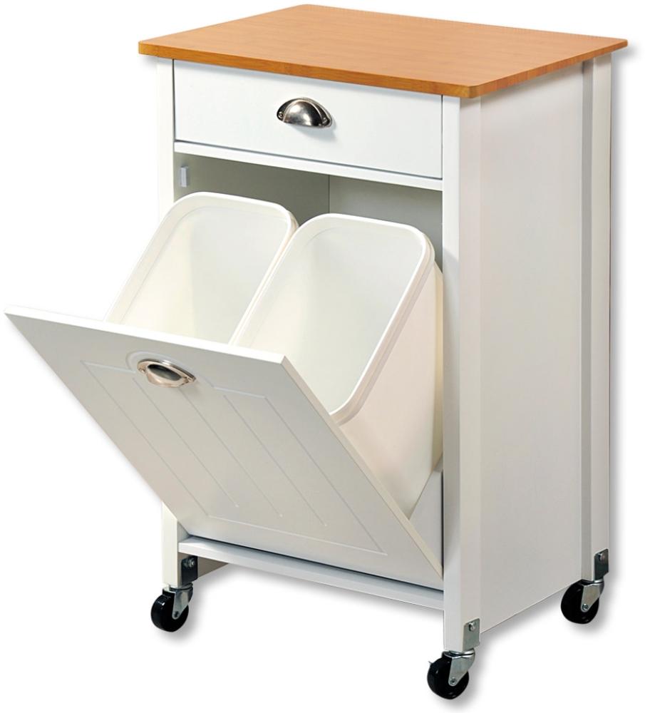 KESPER 2552613 Küchenwagen mit Mülltrennsystem, weiß lackiert, Abdeckplatte mit Bambusdekor Bild 1