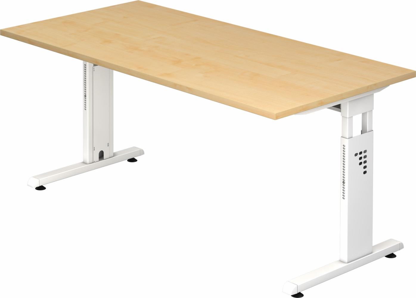 bümö® Schreibtisch O-Serie höhenverstellbar, Tischplatte 160 x 80 cm in Ahorn, Gestell in weiß Bild 1