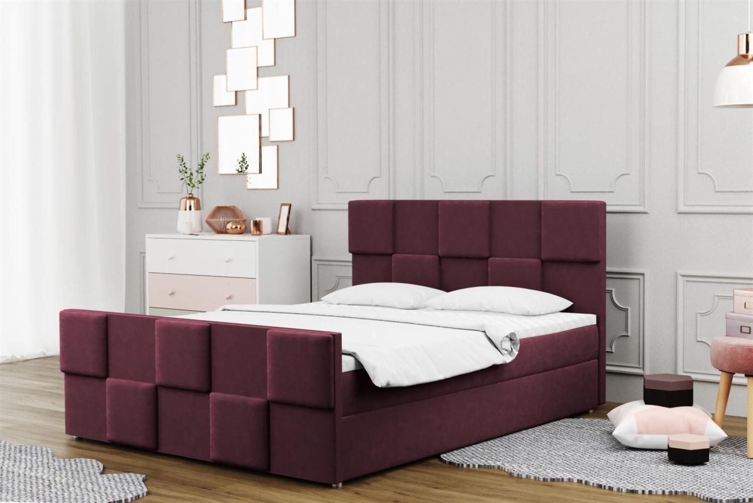 Boxspringbett Schlafzimmerbett MURILO 160x200cm in Stoff Monolith Purpurrot Bild 1