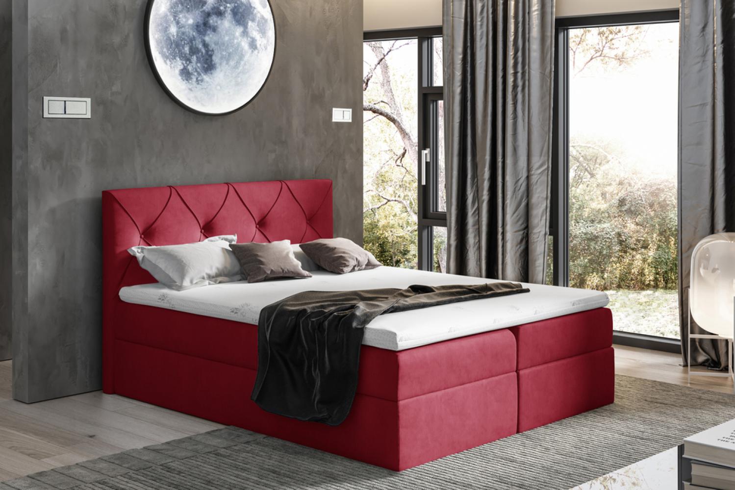 Stylefy 'Arian' Boxspringbett Velours Bordeaux 140 x 200 cm Bild 1