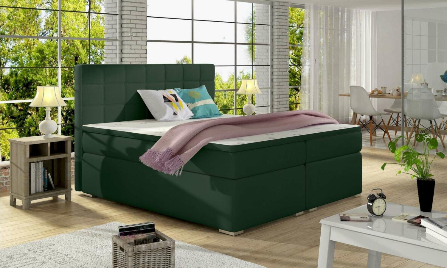 Stylefy Neptune Boxspringbett Dunkelgrün Velours KRONOS 160x200 cm Bild 1