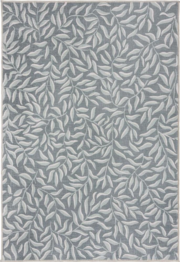 Maschinenwaschbarer Teppich CLYDE - Florales Muster, 100% recycelt, leicht, grau-grün, von Kadima Design. Größe: 80x150 cm Bild 1