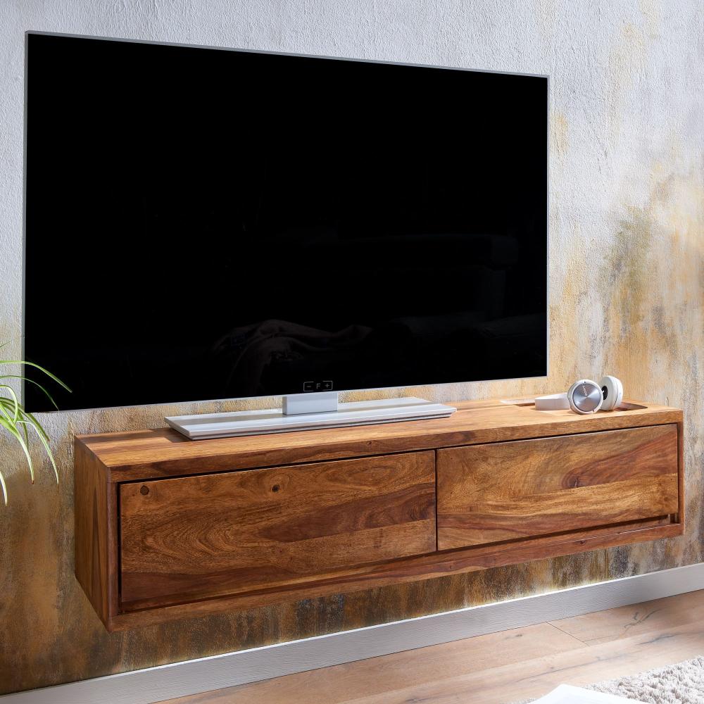 KADIMA DESIGN Massivholz Wand-Lowboard - Hochwertiges TV-Board aus Sheeshamholz, Modernes Design, 2 Schubladen, schützende Oberfläche. Bild 1