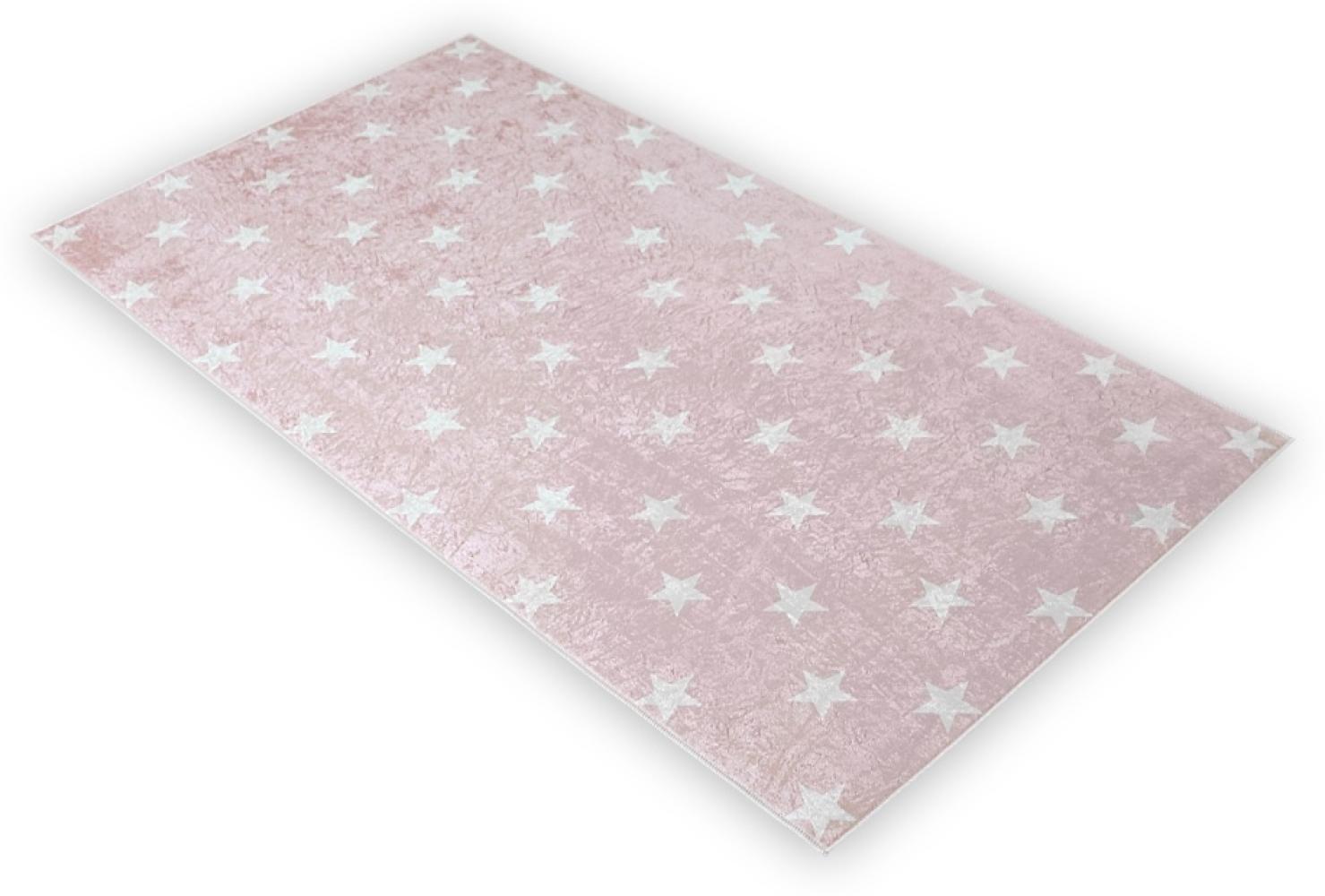 Betten-ABC Kinderteppich – flachgewebt, Unterseite aus rutschfestem PVC-Leder, fünf Motive : 80 x 150 cm : Sterne, rosa Bild 1