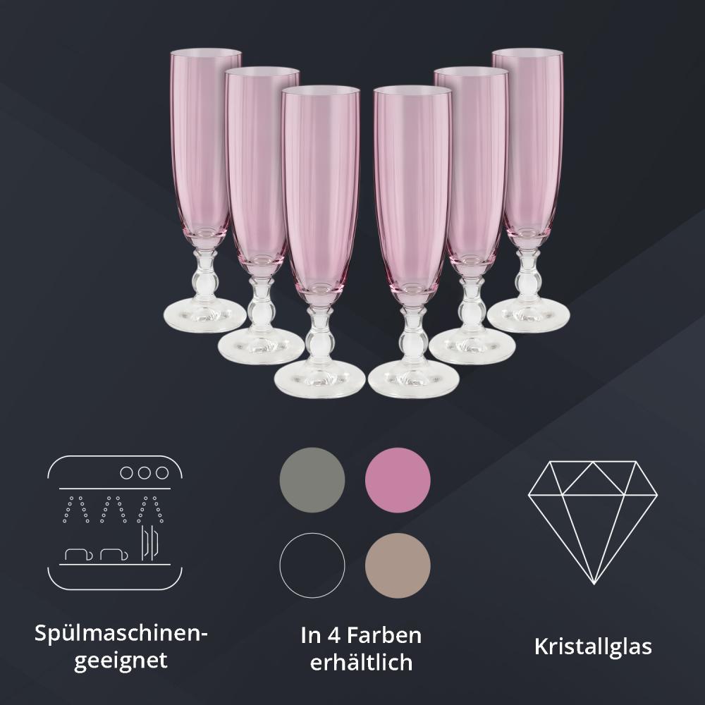 Peill+Putzler Germany 6er Set Sektkelche rosa, 230ml Volumen, aus hochwertigem Kristallglas, sehr pflegeleicht da Spühlmaschinengeeignet, Glanzstücke für jede Gelegenheit Bild 1