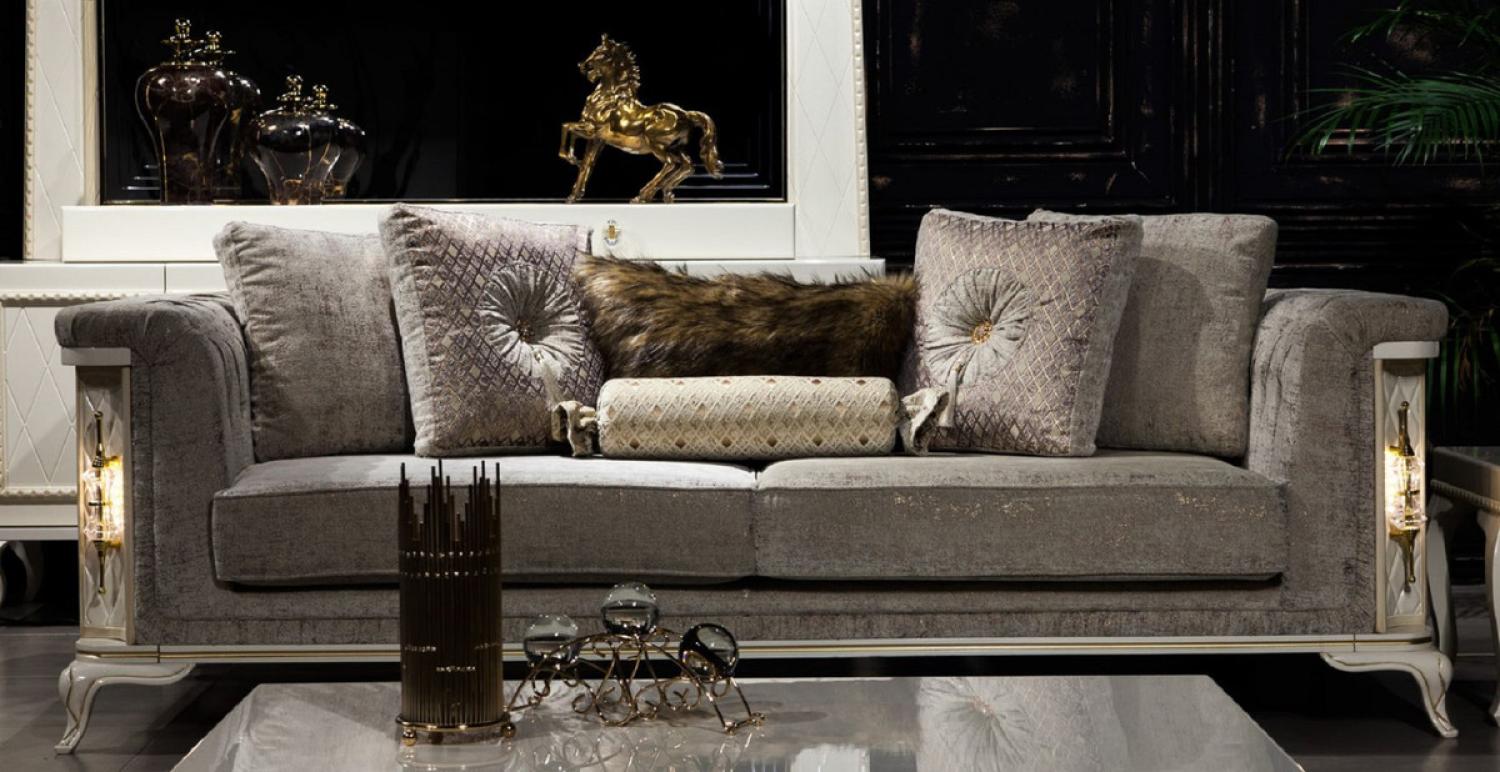 Casa Padrino Luxus Barock Sofa Grau / Weiß / Gold - Beleuchtetes Wohnzimmer Sofa im Barockstil - Barock Wohnzimmer Möbel - Edel & Prunkvoll Bild 1