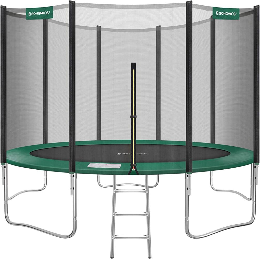 SONGMICS Trampolin mit Sicherheitsnetz, Leiter und gepolsterten Stangen, schwarz-grün, Ø 427 cm Bild 1