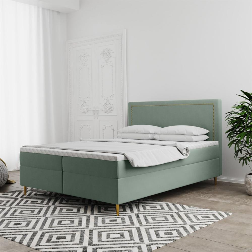 Boxspringbett Schlafzimmerbett LUCIEN 140x200cm in Stoff Soro Mint Bild 1