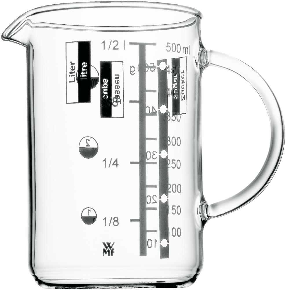 WMF Gourmet Glas Messbecher 0,5l, hitzebeständiges Glas, Skalierung für Liter, Milliliter, Tassen und Gramm Bild 1