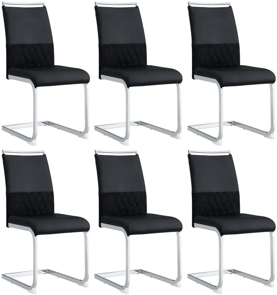 Merax Freischwinger(Set, 6 St), Moderne Esszimmerstühle 6er Set, Rückenlehne aus PU Kunstleder und Leinen, für Esszimmer, Gast Bürostuhl, schwarz Bild 1