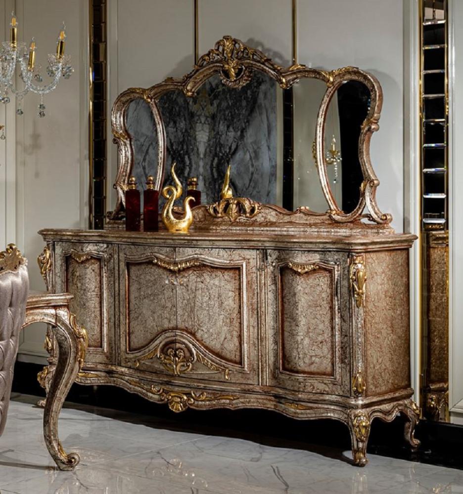 Casa Padrino Luxus Barock Möbel Set Antik Silber / Braun / Gold - 1 Sideboard mit 4 Türen & 1 Spiegel - Handgefertigte Möbel im Barockstil Bild 1