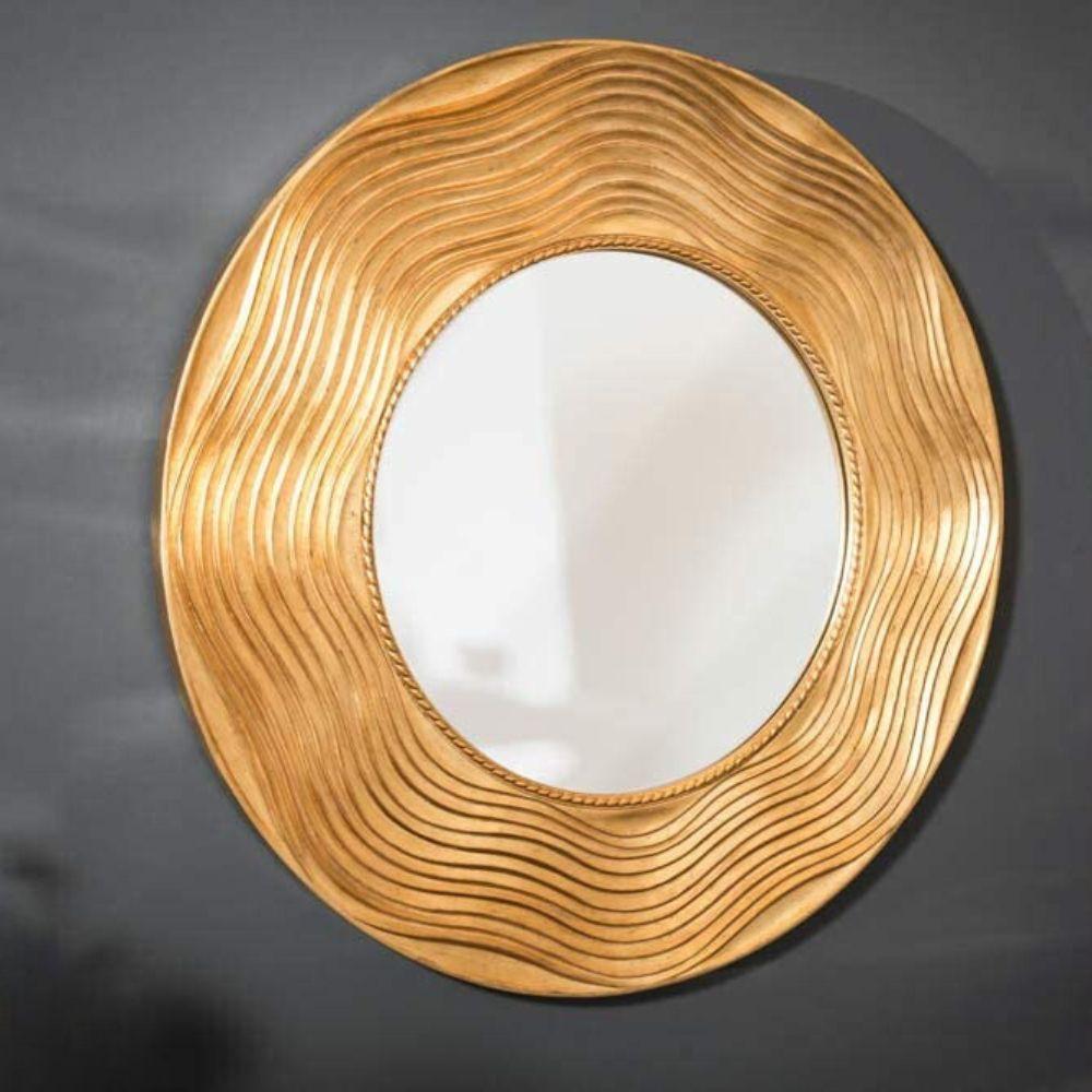 Moderner Spiegel GIRO 100cm gold rund Holzrahmen Verzierungen Bild 1
