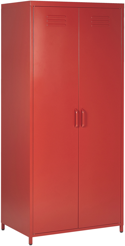 Garderobenschrank Rot Metall 76 x 50 x 171 cm mit 2 Türen 3 herausnehmbaren Fächern und Kleiderstange Wohnzimmer Schlafzimmer Flur Büro Arbeitsbereich Bild 1
