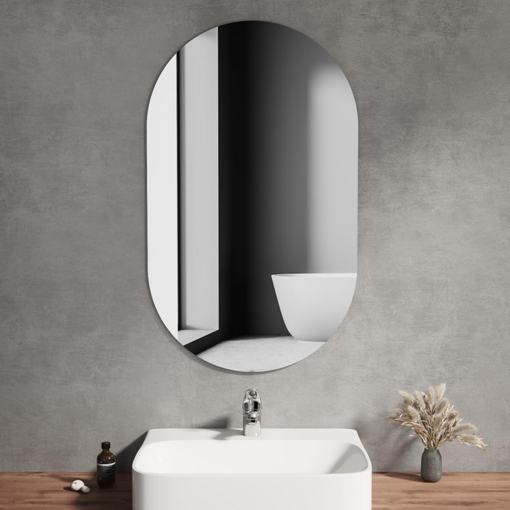 EMKE Badspiegel Elliptisch Wandspiegel Oval Rahmenlos Badezimmerspiegel Spiegel 100×60×1. 5cm Bild 1