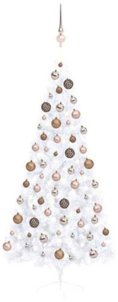 vidaXL Künstlicher Halber Weihnachtsbaum mit LEDs & Kugeln Weiß 180 cm, Mit Beleuchtung [3077570] Bild 1