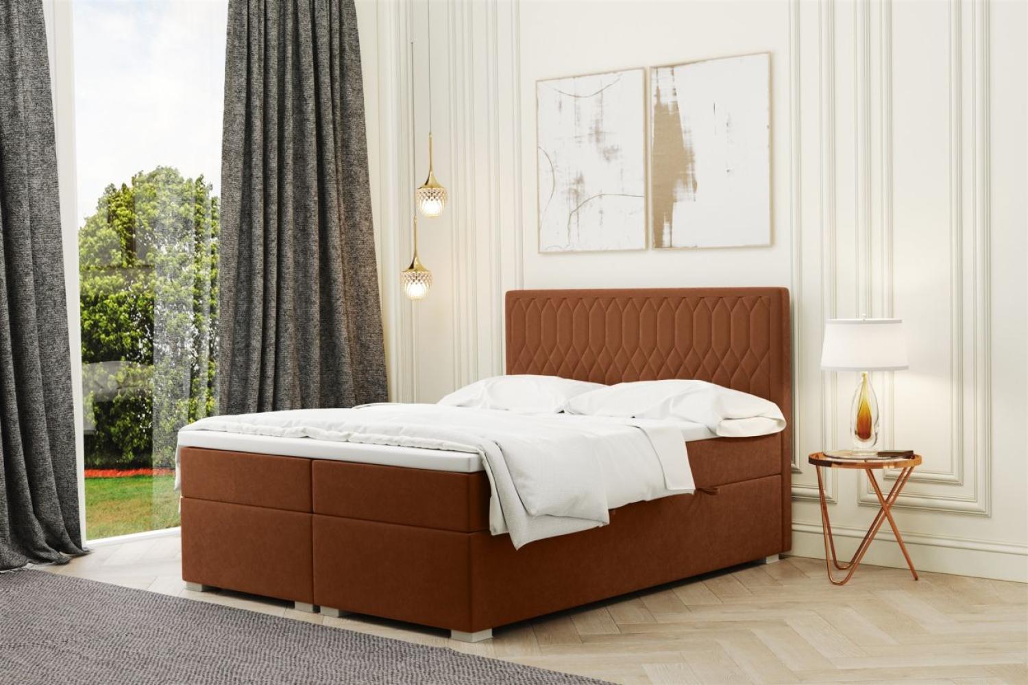 Boxspringbett Schlafzimmerbett DUSTY 120x200cm in Stoff Riviera Orangebraun Bild 1